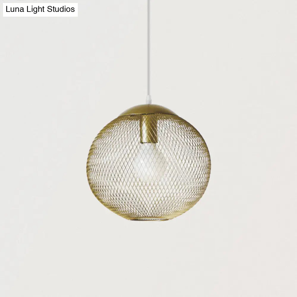 Iron Wire Spherical Pendant Light - Loft Style Ceiling Lamp in Gold for Clothing Stores - 1 Bulb Suspension.