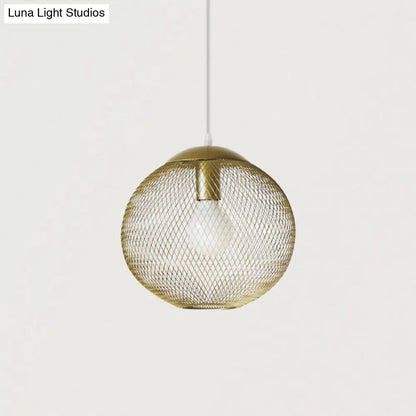 Iron Wire Spherical Pendant Light - Loft Style Ceiling Lamp in Gold for Clothing Stores - 1 Bulb Suspension.