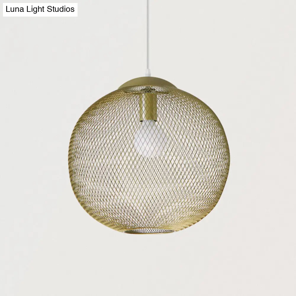 Iron Wire Spherical Pendant Light - Loft Style Ceiling Lamp in Gold for Clothing Stores - 1 Bulb Suspension.