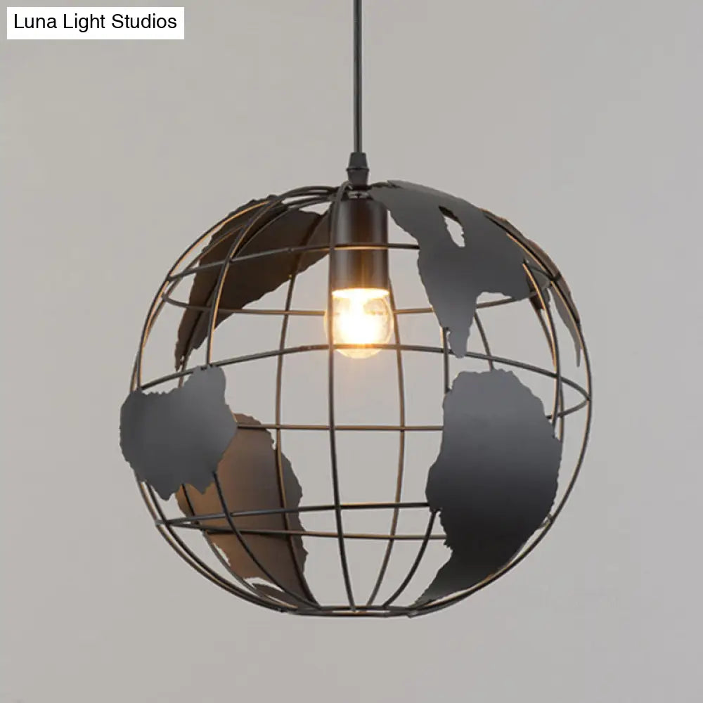 Iron Wireframe Globe Pendant Light - Industrial Ceiling Lamp with 1 Bulb for Restaurants