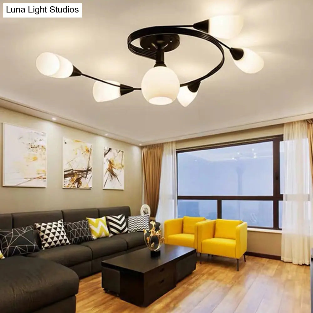 DecorBites™ DecorBites™ Ironwork Frosted Glass Ceiling Light - Modern Semi Flush Mount with White Shade for Living Rooms & Restaurants