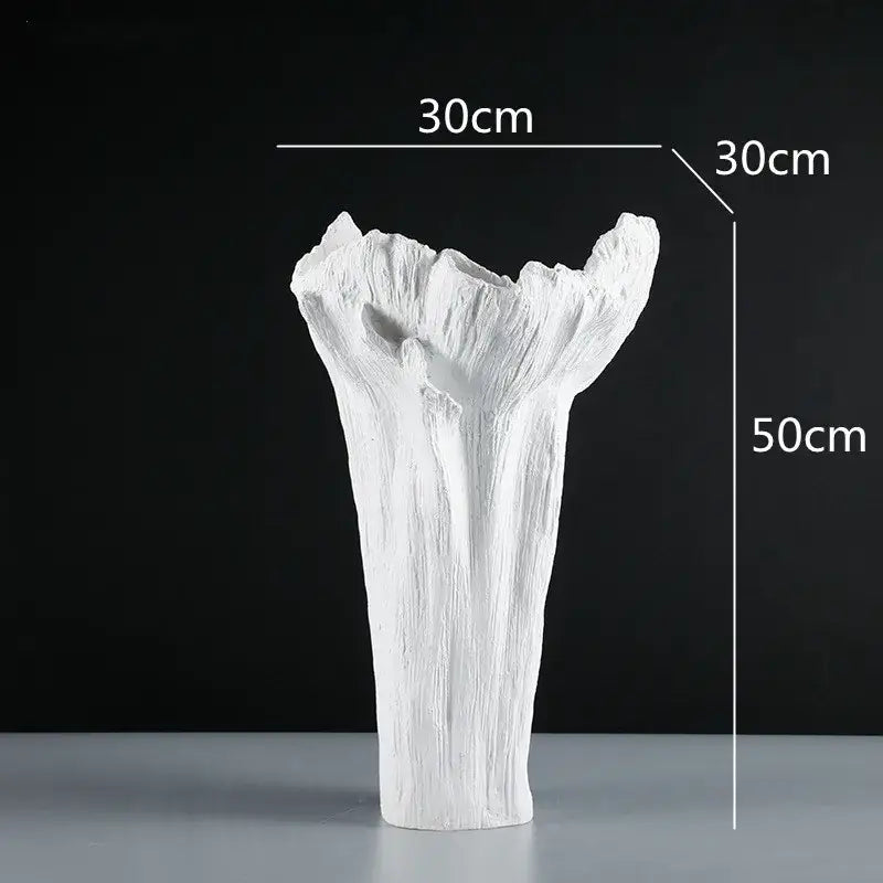 White ceramic irregular resin vase with black and white textured tree trunk design for living room decorbites decorbites irregular