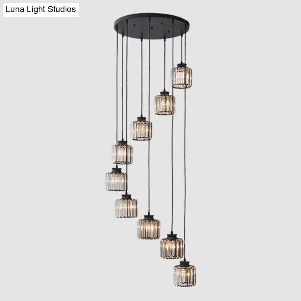 Isabelle - Modern Cylinder Staircase Multi Ceiling Light Clear Crystal Modern Suspension Light Fixture