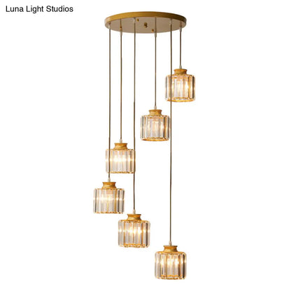 Isabelle - Modern Cylinder Staircase Multi Ceiling Light Clear Crystal Modern Suspension Light Fixture