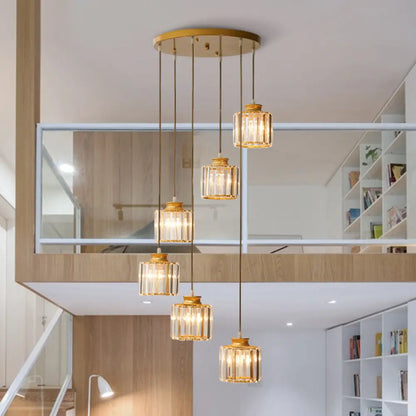 Isabelle - Modern Cylinder Staircase Multi Ceiling Light Clear Crystal Modern Suspension Light Fixture