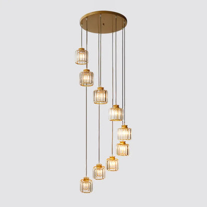 Isabelle - Modern Cylinder Staircase Multi Ceiling Light Clear Crystal Modern Suspension Light Fixture