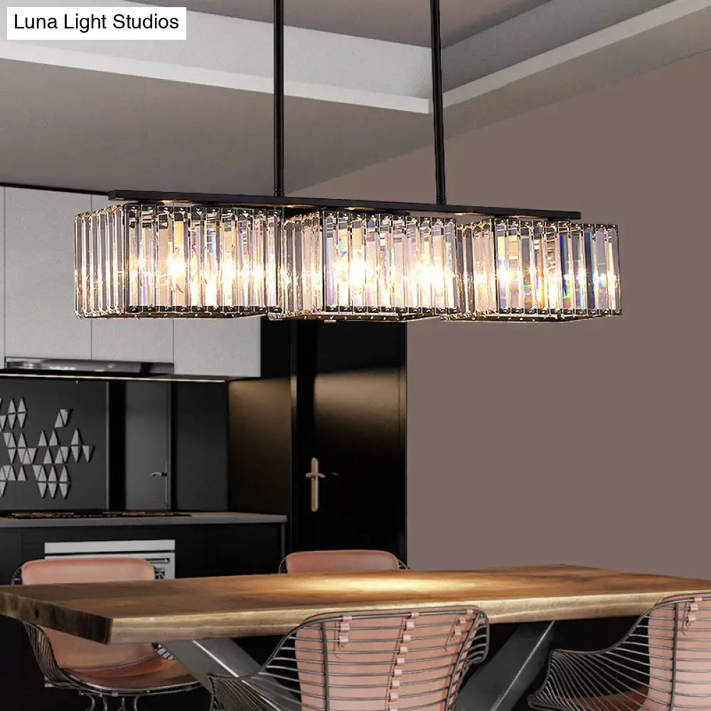 ثريا ديكوربايتس™ آيلاند - مصباح كريستالي معاصر على شكل مكعب مع رؤوس متعددة باللون الأسود