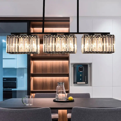 ثريا ديكوربايتس™ آيلاند - مصباح كريستالي معاصر على شكل مكعب مع رؤوس متعددة باللون الأسود