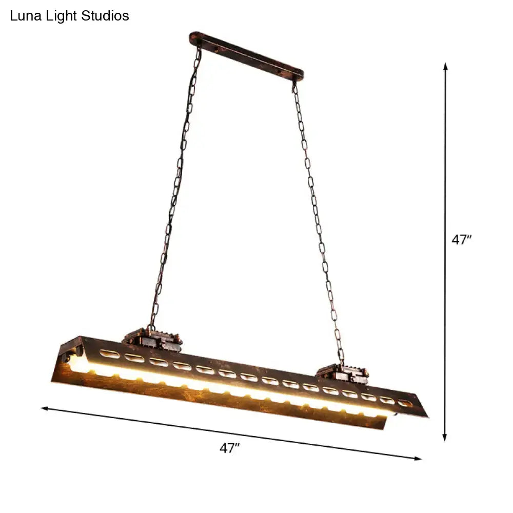 Decorbites antiqued iron rectangle restaurant island lighting fixture with rust finish and exposed led bulbs for 110v-120v and 220v-240v