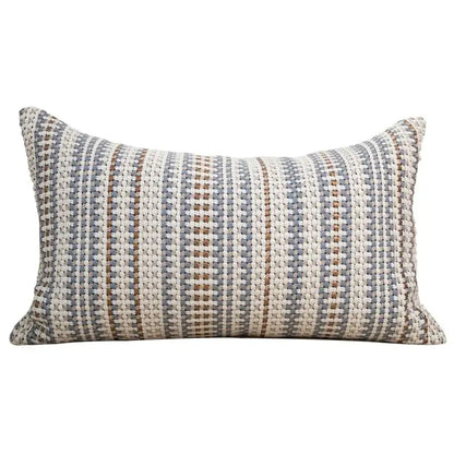 Rectangular cushion cover with woven texture and vertical gray beige and brown stripes for italian light luxury decorbites decor