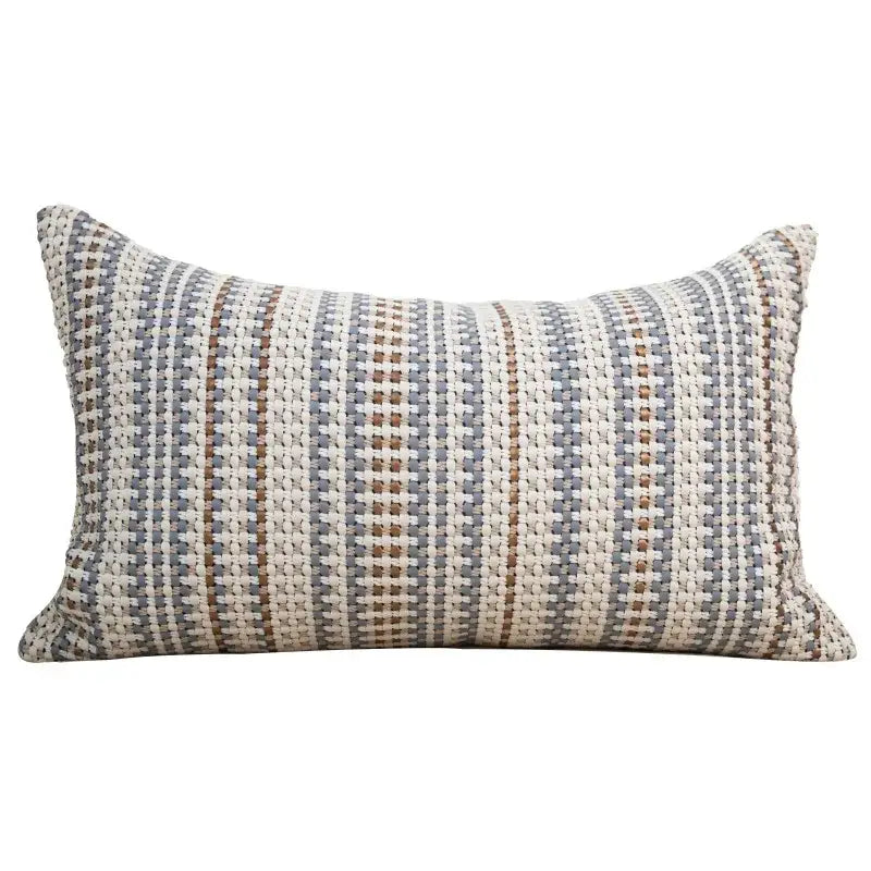 Rectangular cushion cover with woven texture and vertical gray beige and brown stripes for italian light luxury decorbites decor