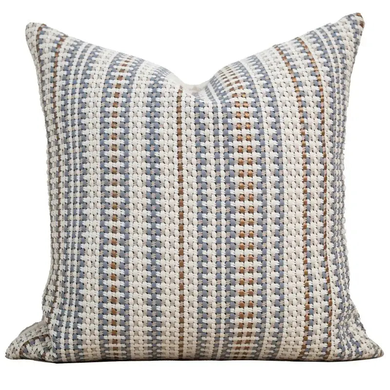A square cushion cover with a textured woven pattern in gray beige and brown for decorbites italian light luxury decor