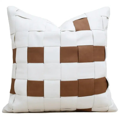 White and brown woven leather cushion cover decorbites italian light luxury for elegant living room decor
