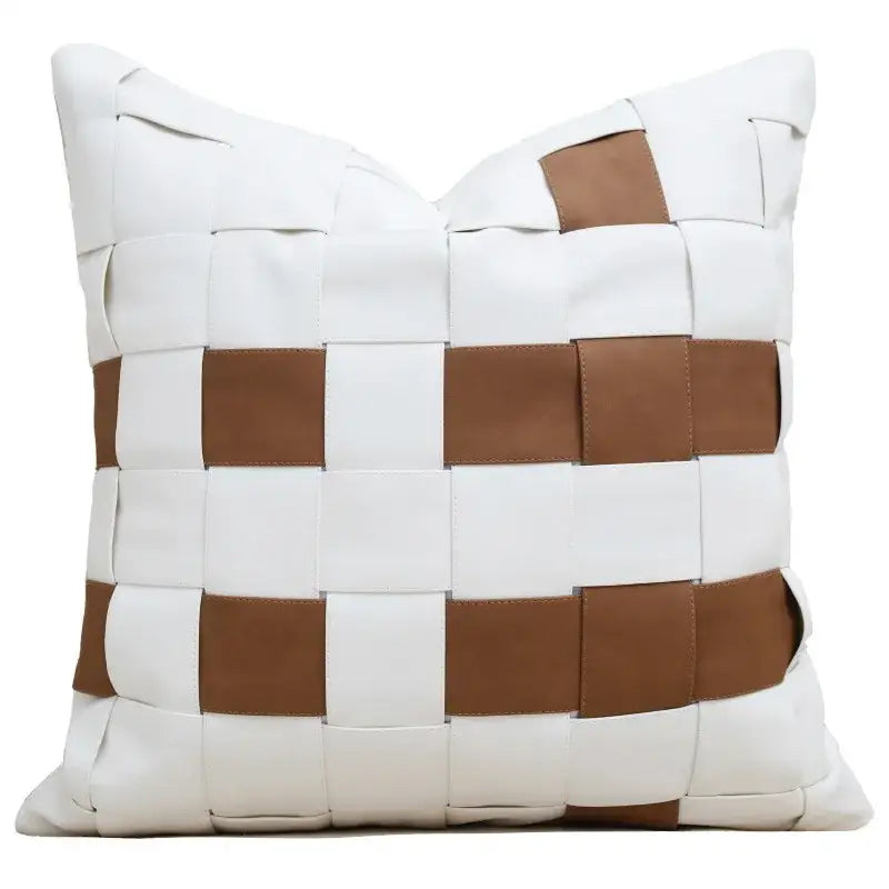 White and brown woven leather cushion cover decorbites italian light luxury for elegant living room decor