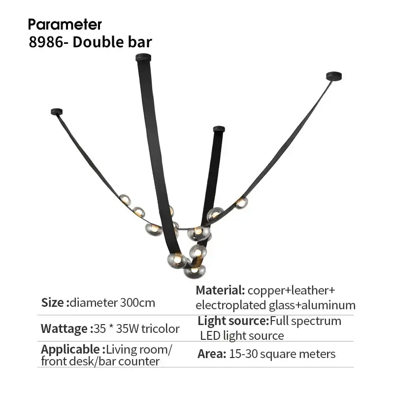 Black double bar chandelier with copper leather and electroplated glass elements for italian light luxury decorbites dining room
