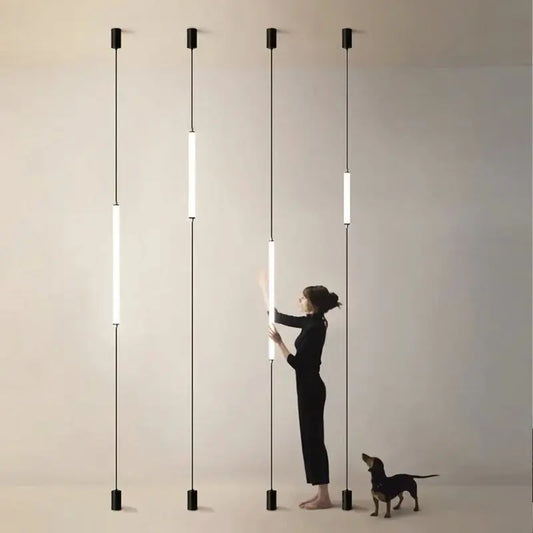 Italian Linear Black Metal & Acrylic Pendant Light