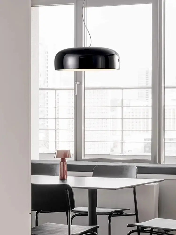 Black glossy dome-shaped pendant ceiling lamp by decorbites italian minimalist round design for bedroom lighting