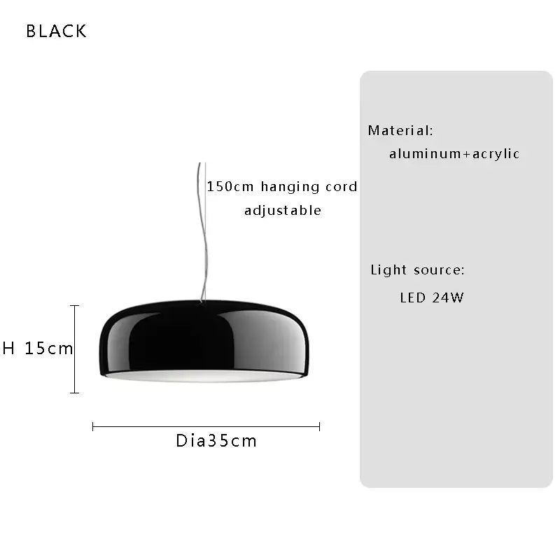 Black ceiling lamp with sleek dome shape made of aluminum and acrylic for decorbites italian minimalist round bedroom light
