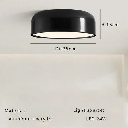 Black italian minimalist round ceiling lamp with sleek aluminum acrylic design and 24w led bulb for bedroom decorbites