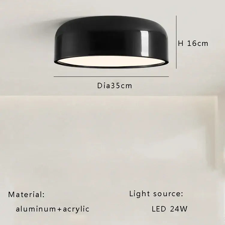 Black italian minimalist round ceiling lamp with sleek aluminum acrylic design and 24w led bulb for bedroom decorbites