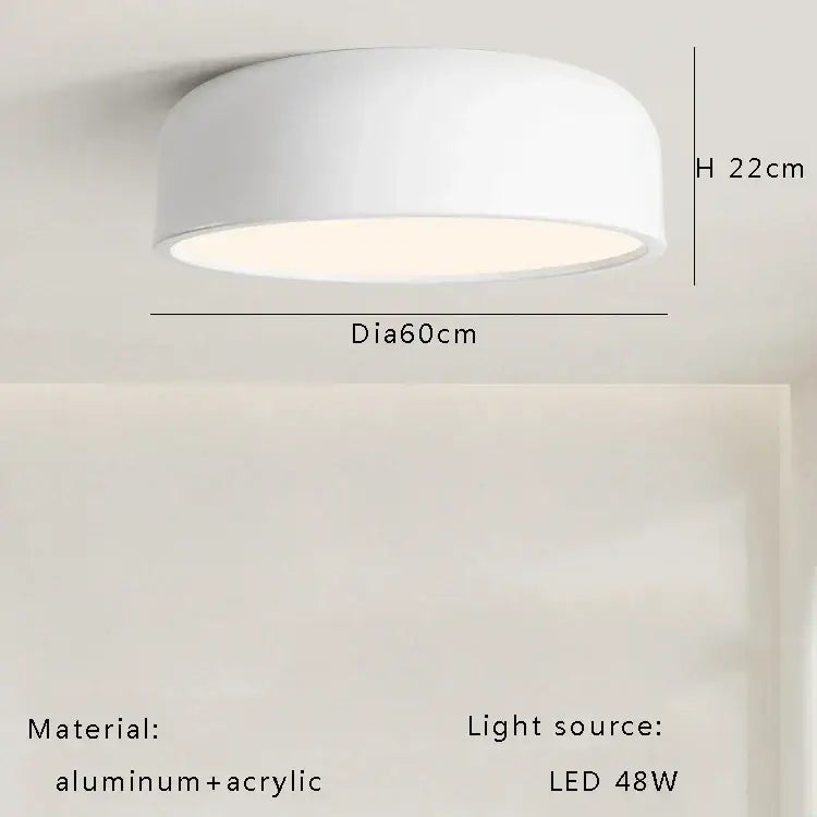 White circular italian minimalist round ceiling lamp with sleek aluminum acrylic design and 48w led bulb for bedroom decorbites