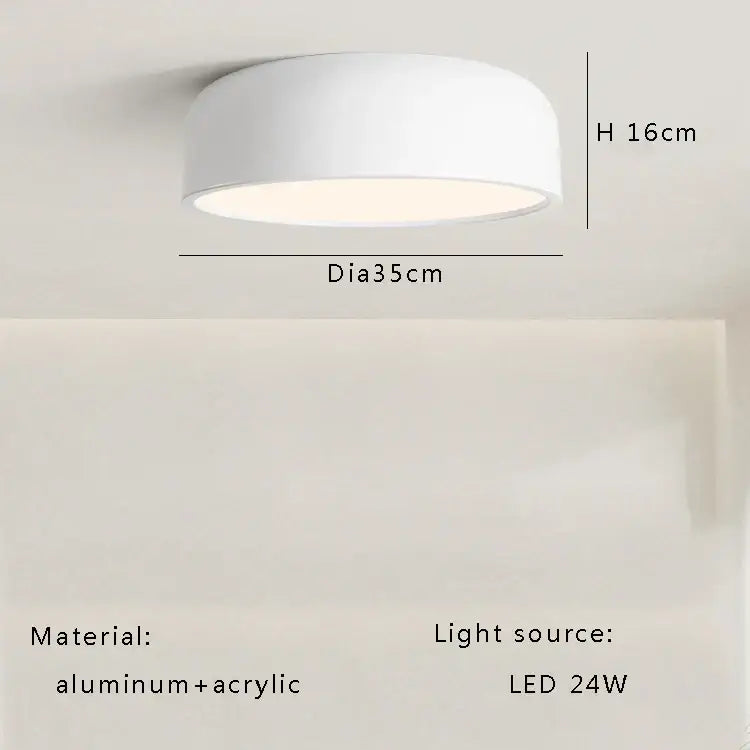 White circular italian minimalist round ceiling lamp with sleek aluminum and acrylic design and led 24w bulb