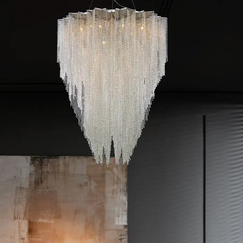 Italian postmodern crystal tassel pendant light bedroom chandelier with clear crystal beads on sleek metal frame decorbites crystal tassel