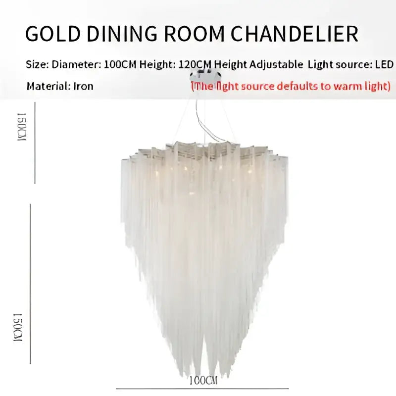 Gold dining room chandelier with cascading crystal strands and iron frame decorbites crystal tassel pendant light