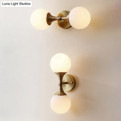 DecorBites™ Ivory Glass Ball Wall Lamp with 2-Head Brass Sconce for Bedroom