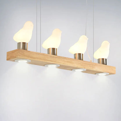 DecorBites™ Ivory Glass Bird Island Pendant Lighting Fixture with Decorative Wood Suspended Design