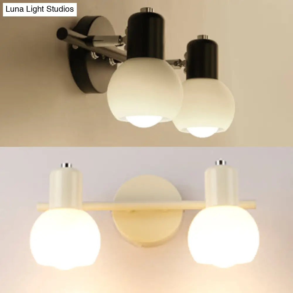 DecorBites™ DecorBites™ Ivory Glass Bubble Shade Bathroom Wall Light Fixture - Industrial Style, 2 Lights, Black/White Sconce Lamp