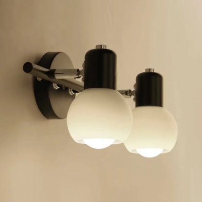DecorBites™ DecorBites™ Ivory Glass Bubble Shade Bathroom Wall Light Fixture - Industrial Style, 2 Lights, Black/White Sconce Lamp