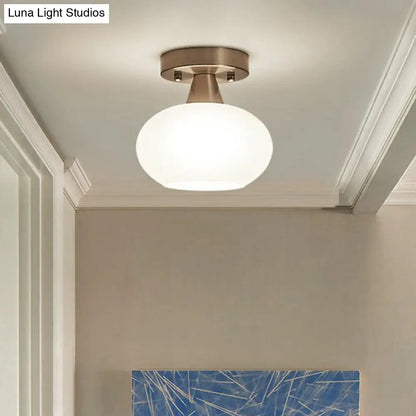 DecorBites™ DecorBites™ Ivory Glass Ceiling Light Fixture - Oval Simplicity Entryway Flush Mount Lighting