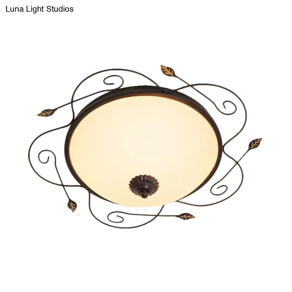 DecorBites™ DecorBites™ Ivory Glass Flushmount Ceiling Light with Twined Vines - 3-Head Dome Design, Rural Style - Black, 18"/25" W