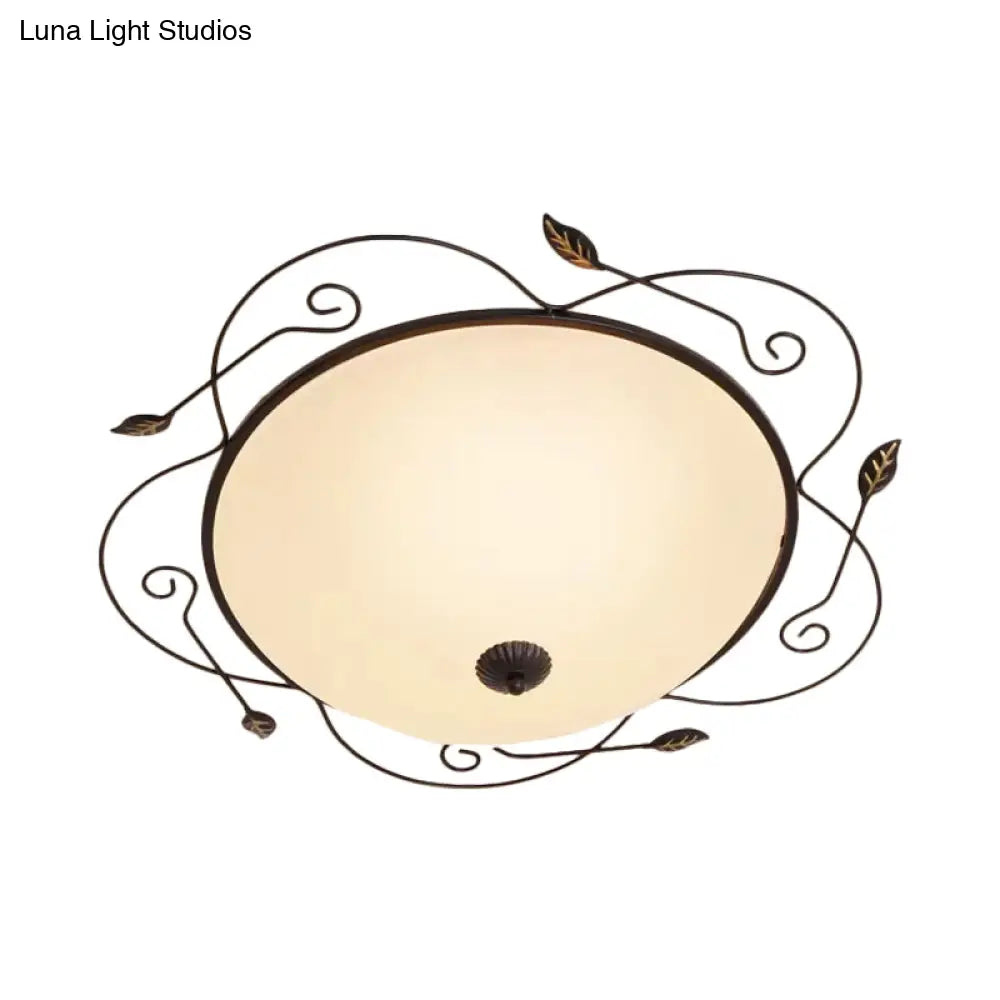 DecorBites™ DecorBites™ Ivory Glass Flushmount Ceiling Light with Twined Vines - 3-Head Dome Design, Rural Style - Black, 18"/25" W