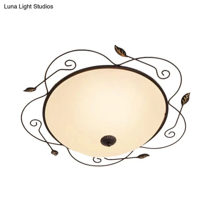 DecorBites™ DecorBites™ Ivory Glass Flushmount Ceiling Light with Twined Vines - 3-Head Dome Design, Rural Style - Black, 18"/25" W