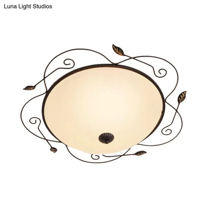 DecorBites™ DecorBites™ Ivory Glass Flushmount Ceiling Light with Twined Vines - 3-Head Dome Design, Rural Style - Black, 18"/25" W