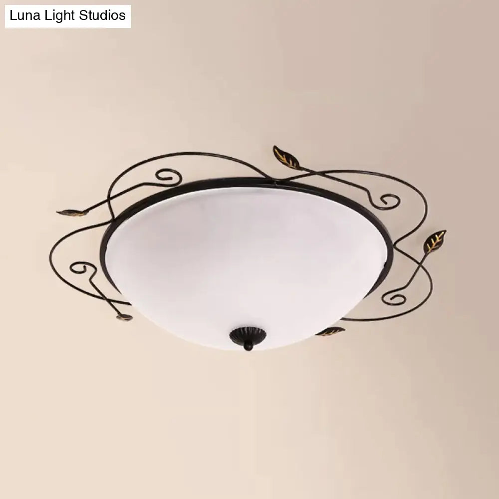DecorBites™ DecorBites™ Ivory Glass Flushmount Ceiling Light with Twined Vines - 3-Head Dome Design, Rural Style - Black, 18"/25" W