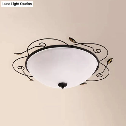DecorBites™ DecorBites™ Ivory Glass Flushmount Ceiling Light with Twined Vines - 3-Head Dome Design, Rural Style - Black, 18"/25" W