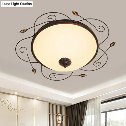 DecorBites™ DecorBites™ Ivory Glass Flushmount Ceiling Light with Twined Vines - 3-Head Dome Design, Rural Style - Black, 18"/25" W