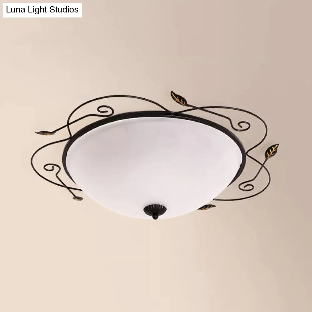 DecorBites™ DecorBites™ Ivory Glass Flushmount Ceiling Light with Twined Vines - 3-Head Dome Design, Rural Style - Black, 18"/25" W