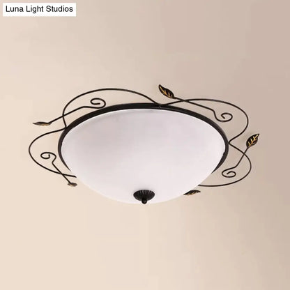 DecorBites™ DecorBites™ Ivory Glass Flushmount Ceiling Light with Twined Vines - 3-Head Dome Design, Rural Style - Black, 18"/25" W