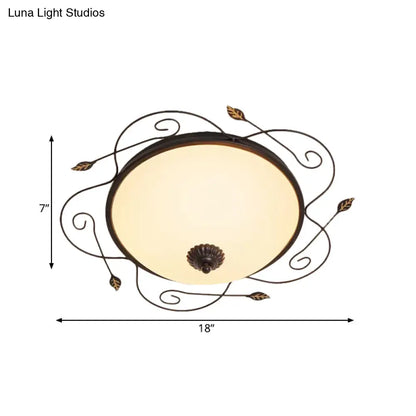 DecorBites™ DecorBites™ Ivory Glass Flushmount Ceiling Light with Twined Vines - 3-Head Dome Design, Rural Style - Black, 18"/25" W