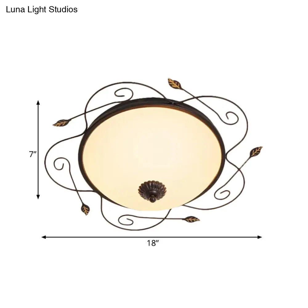 DecorBites™ DecorBites™ Ivory Glass Flushmount Ceiling Light with Twined Vines - 3-Head Dome Design, Rural Style - Black, 18"/25" W