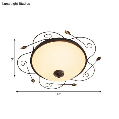 DecorBites™ DecorBites™ Ivory Glass Flushmount Ceiling Light with Twined Vines - 3-Head Dome Design, Rural Style - Black, 18"/25" W