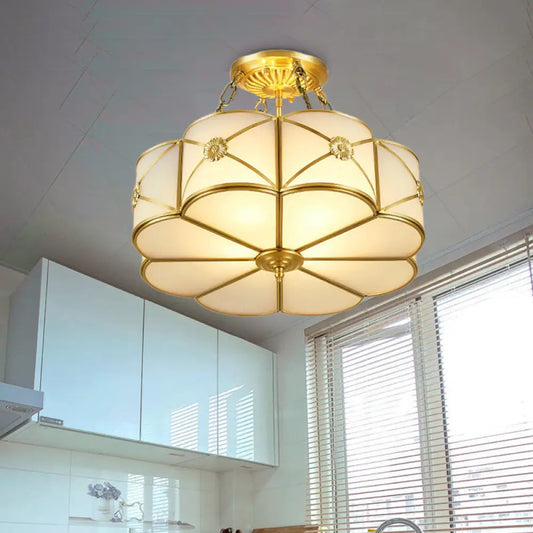 DecorBites™ DecorBites™ Ivory Glass Scallop Semi Flush Mount Ceiling Light - Vintage Brass Fixture, 4-Head Design for Bedrooms