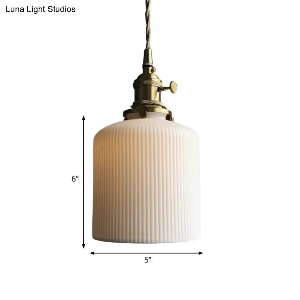 Ivory Ribbed Glass Pendant Lamp - Modern Dining Room Hanging Light