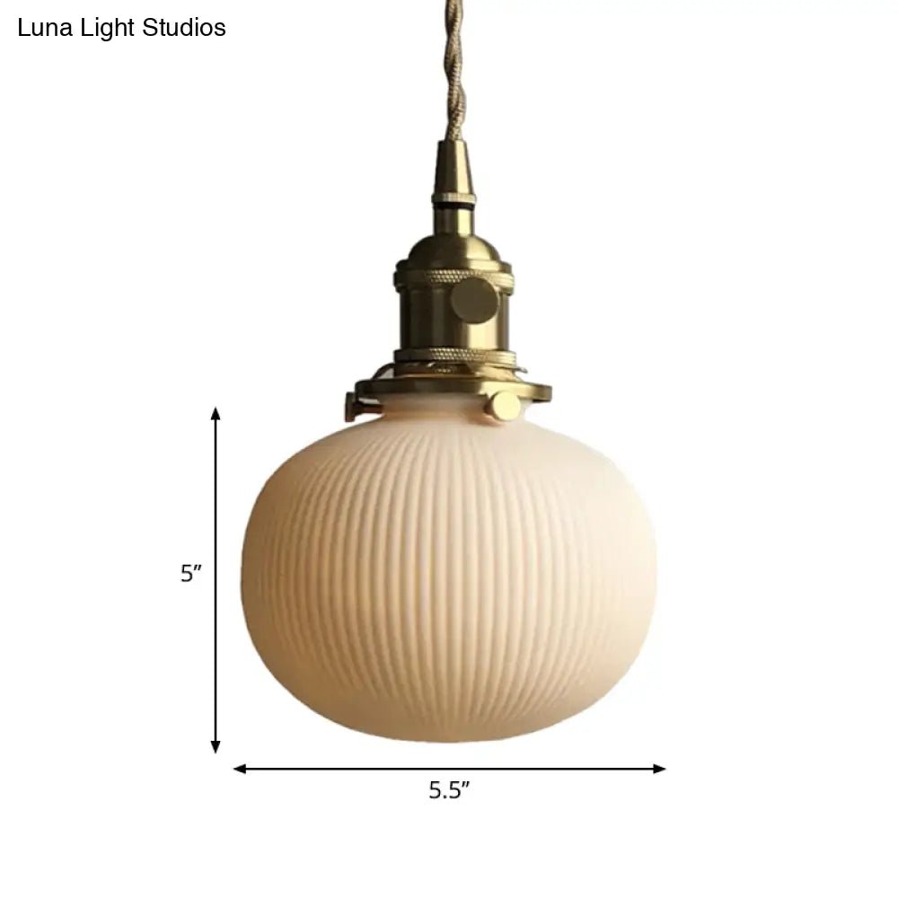 Ivory Ribbed Glass Pendant Lamp - Modern Dining Room Hanging Light