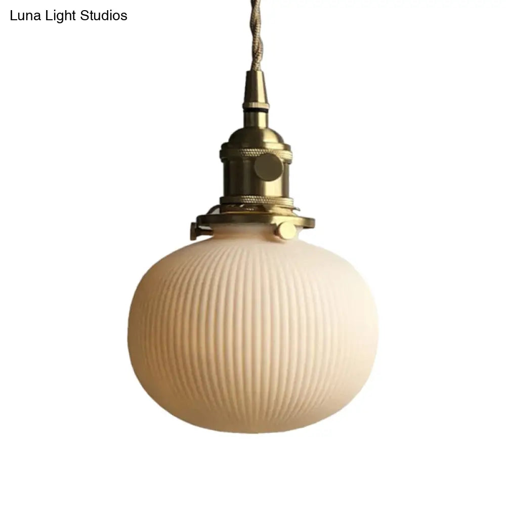 Ivory Ribbed Glass Pendant Lamp - Modern Dining Room Hanging Light