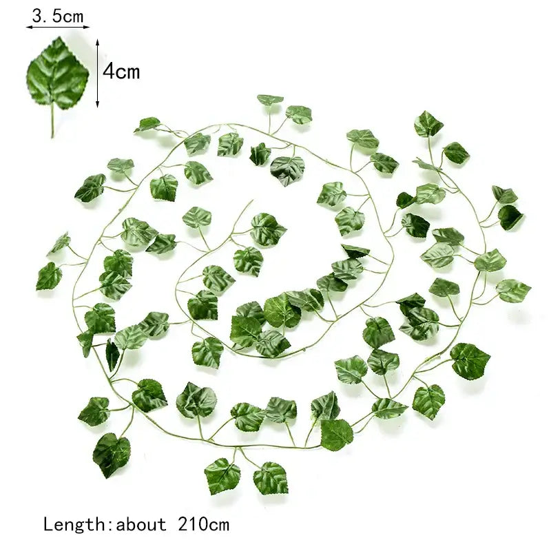 Green artificial ivy garland vine with detailed leaf patterns and thin stems for front door outdoor decoration